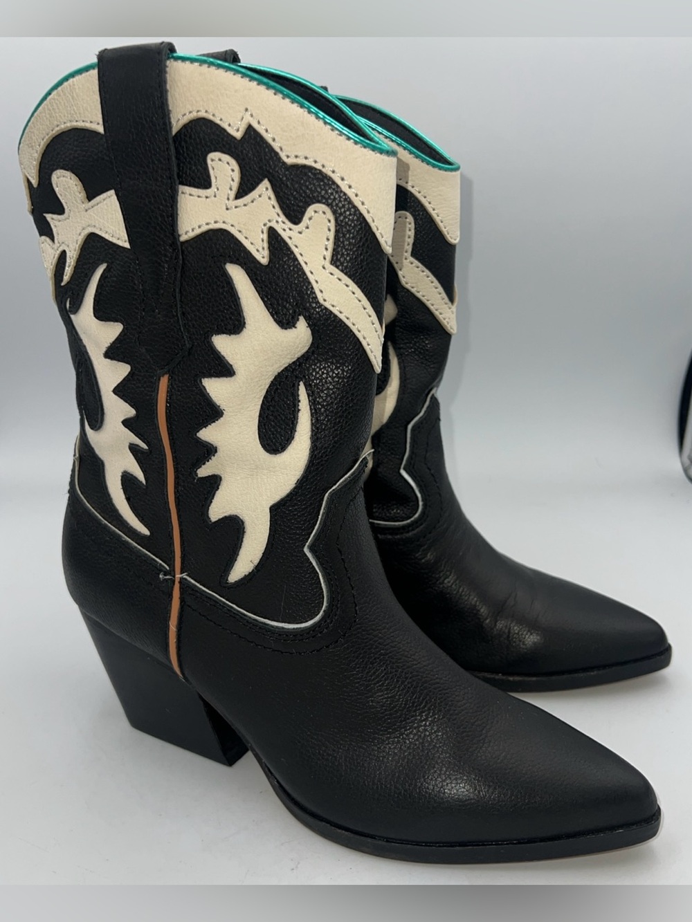 Dolce Vita Landen Leather Western Cowgirl Boots Black/ivory Women’s Size 8 NEW